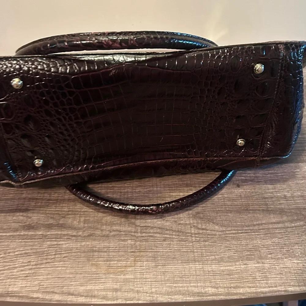 Brahmin Croc Embossed Tote Bag Brown Burgundy Tri Color - Picture 7 of 8